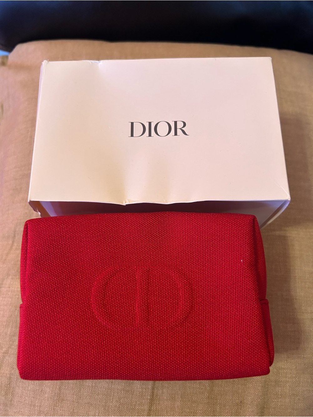 Dior Red Embossed Canvas Pouch